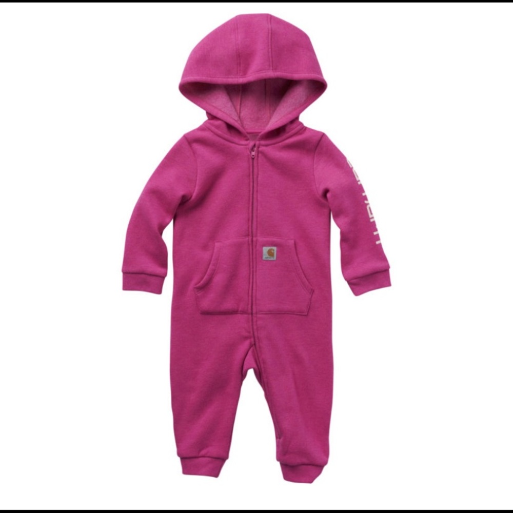 Carhartt Infant Girls' Pink Hooded Full Zip Long Sleeve Fleece Coveralls